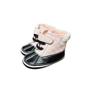 Stepping Stones Baby Girl Pink & Black Faux Fur Lined Booties 6-9 months